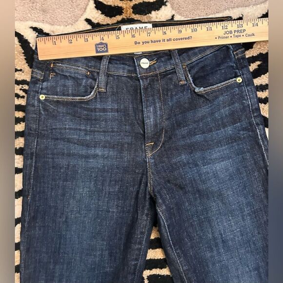 FRAME Denim 9 Le High Straight Reverse Step Hem Jeans 26 Raw Edge Ankle Crop - Picture 9 of 14
